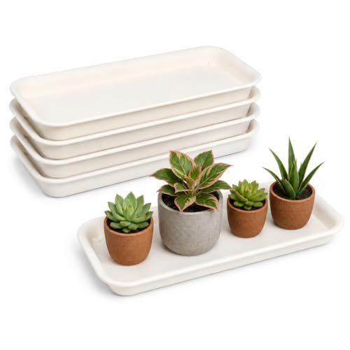 Cabilock 5Pcs Rectangular Plant Pot Saucers 30.5cm Beige Drip Trays for Indoor Outdoor Plants