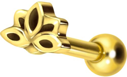 PIERCINGLINE Titan Ohrpiercing mit Gewinde LOTUSBLÜTE Blume Blüte Piercing Ohr Helix Tragus Lobe Goldfarben 6 mm