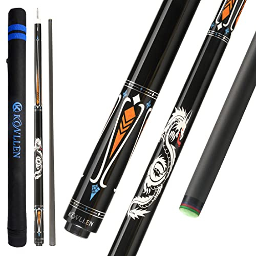 KONLLEN Kolfiber pool köpinne 148 cm professionella poolpinnar för vuxna full kolteknik poolkö med låg avböjning biljardkö med 12,5 mm spets (lätt att kontrollera, pro avsmalning, ultraslät)