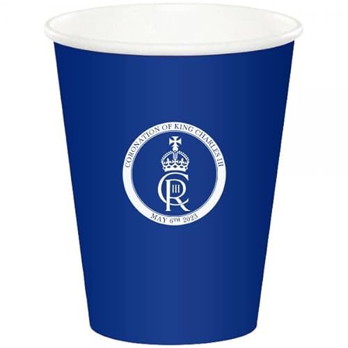SHATCHI 20pcs King Charles III Blue Paper Cups 9oz King's Coronation UK British Royal Party Supplies Tableware Decorations Souvenir