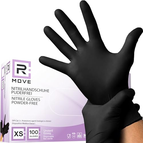 100 guantes de nitrilo XS negros sin polvo, sin látex, hipoalergénicos, guantes para esteticistas, tatuadores, ámbitos médicos, manipulación de alimentos, guantes desechables