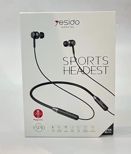 Yesido YSP10 Sports Neckband Wireless Headphones – Bluetooth 5.0, Sweat-Proof Magnetic Earphones with Built-In Microphone and Long Battery Life – Black