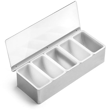 Forgast Conteneur à condiments | Bar à Cocktails | avec 5 inserts | Boîtier en Acier inoxydable | Insertion en plastique | L'outil indispensable du barman | Accessoires pour cocktails