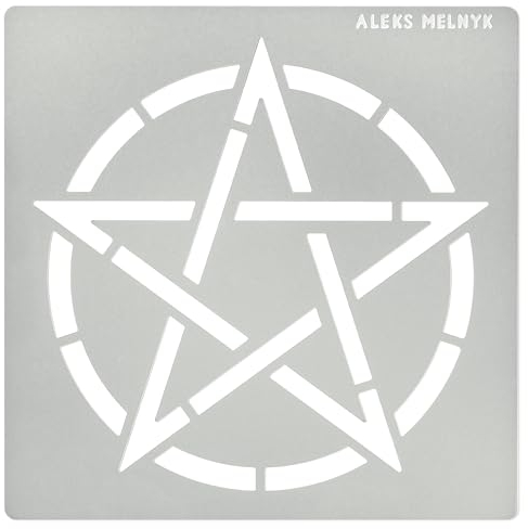 Aleks Melnyk Nr.408 Metallschablone, Pentagramm, Pentagramm, Wicca, Hexerei, Magie, fünfzackiger Stern, kleine Schablone, 1 Stück, Vorlage für Holzverbrennung, Gravur, Basteln, Sammelalbum, verziert