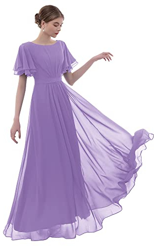 AF Fashion A-Line Scoop Neck Floor-Length Chiffon Bridesmaid Party Dress with Ruffle (as8, Numeric, Numeric_10, Regular, Regular, Lilac)