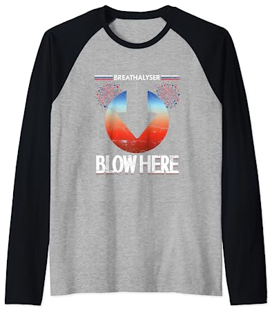 Lustiger Alkoholtester Schlag hier | Humor für Erwachsene Raglan