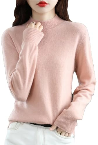 Höst vinter 100 % merinoull tröjor dam långärmad halv polokrage jumper stickad kashmir pullover, Pnnrk, S