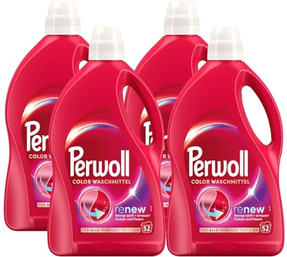 PERWOLL Color Waschmittel 208 (4 x 52 Waschladungen), Feinwaschmittel reinigt sanft und erneuert Farben und Fasern, für alle farbigen Textilien, Color Waschmittel mit Dreifach-Renew-Technologie