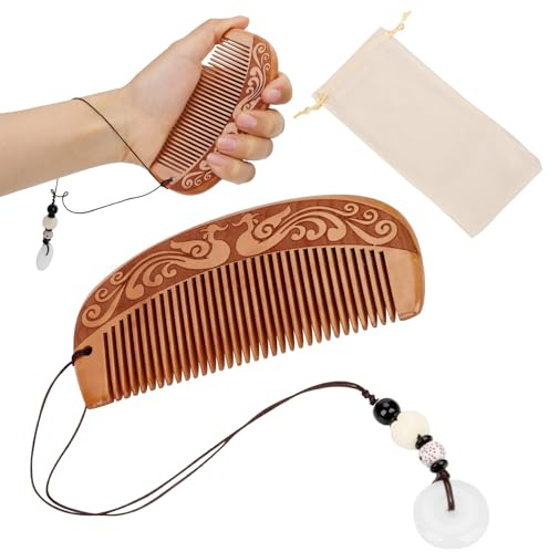 Wehenkamm Set, Geburtskamm Holz klassisches Phönix Muster Dekoration Geburts Haarkamm Schwangerschaftsgeschenk Essentials für Frischgebackene Mütter und Frauen, mit Anhänger, Beutel, Box