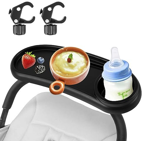 Kinderwagen Tablett,Kinderwagen Snack Tablett mit Getränkehalter,Snack Tray Kinderwagen,Abnehmbare und Verstellbare Schnalle,für die Meisten Kinderwagen mit Armlehnen