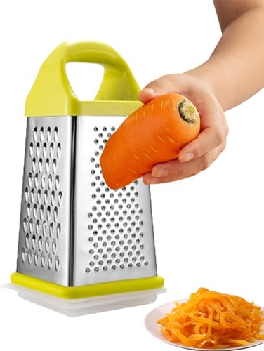 Râpes à 4 côtés pour la cuisine, râpe à fromage en boîte | Râpe à main à 4 côtés en acier inoxydable avec boîte de rangement | Trancheuse de carottes pour grille fine, moyenne et grossière, et trancha
