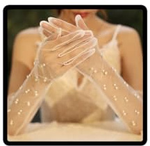 Resweky Langes Hochzeitskleid Bankett Handschuhe Pearl Tüll Handgemachte Abendhandschuhe für Party Tanz, elfenbein, Einheitsgröße