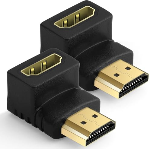 AXFEE 2 stycken HDMI-vinkeladapter, vinklad anslutning, hdmi 90 graders vinkel, 2,1 kabel vinklad kontakt till hona, H fyrkantig koppling HDMI-kontakt för bärbar dator HDTV, 8K@60Hz/4K@120Hz