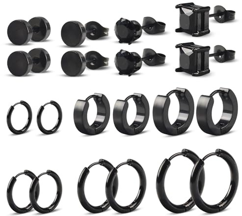 TAIHOBO 10 Paar Schwarze Ohrringe Herren, Edelstahl Ohrstecker Herren, Hypoallergen Piercing Ohrringe Männer, Quadrat Cubic Zirconia Unisex Ohrstecker Schwarz, für Mehrere Ohrlöcher
