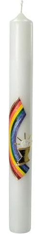 Kerze zur Kommunion mit Regenbogen und Strahlen, 400x40 mm
