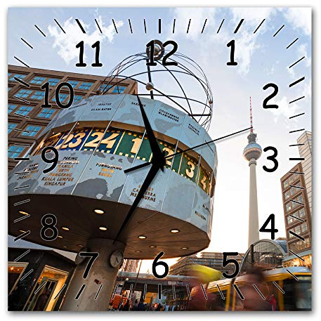 BM Funk Quarz Wanduhr Funkwanduhr Funkwanduhren Funkuhr Funkuhren kein Ticken lautlos geräuschlos leise modern ohne Tickgeräusche groÃŸ XXL Wohnzimmer Küche Berlin Weltzeituhr 9310-1a SZ