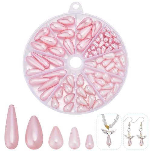 arricraft 98 Pcs Tear Drop Pearl Beads, 5 Styles Pink Water Drop ABS Plastic Pearl Beads for Bracelet Neckace Jewelry Making