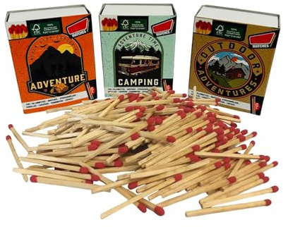 Matchs en bois Lot de 300 allumettes de 5,5 cm de long Lot de 3 boîtes de 100 allumettes pour cheminée, allume-feu, poêle, barbecue, barbecue, cheminée, emballage familial