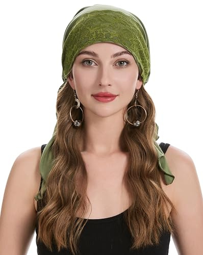 ZLYC Chemo Headwear Pre Tied Head Scarf Beanie Hat, Lace Green