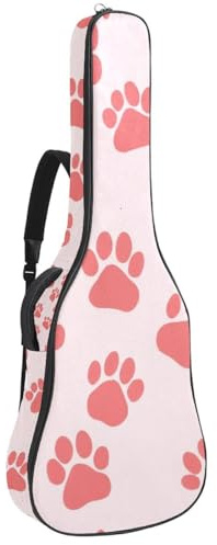 KengjuTesu 43 Zoll Akustikgitarre Softcase mit Rucksackgurt und 2 Taschen Lila Hundepfoten, keine Polsterung Rucksack Wasserdicht Oxford Tuch Bassgitarre Gigbag für Konzertgitarre, Mehrfarbig 7
