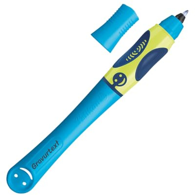 Pelikan griffix® Tintenschreiber für Linkshänder, Neon Fresh Blue, mit Laser-Gravur, Ergonomisches Schreiblernsystem