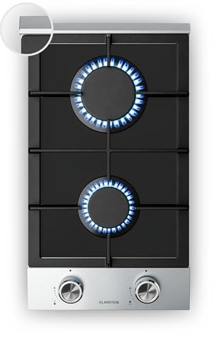 Klarstein Verosteel Plaque de Cuisson Gaz 2 Feux – 4200W, Verre & Inox, 30cm, Allumage Électrique, Sécurité Anti-Flamme, Compatible GPL & Gaz Naturel