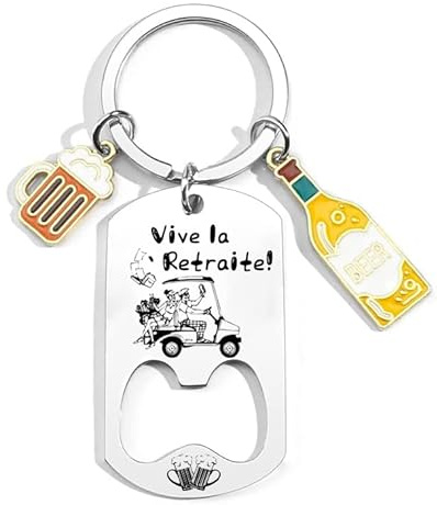 LKJHGF Porte Clef Cadeau Retraite Vive la Retraite Porte Clef Inox Gravé - Cadeau Retrait Homme et Femme Original Ouvre Bouteille Départ à la Retrait