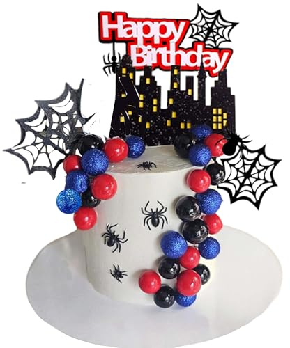 38 Stück Spinnen Tortendeko, Spider Cake Topper, Tortendeko Kugel, Halloween Spinne, DIY Geburtstag Kuchen Dekoration, für Jungen Männer Geburtstag Babyparty Spinnen Mottopartys