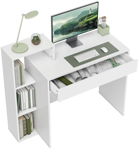 HOMCOM Scrivania Salvaspazio Moderna con Libreria 100x40x90cm Bianco