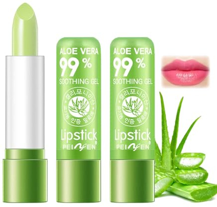 Magisk färgförändring läppbalsam, 3 stycken aloe vera läppstiftsset, fuktgivande läppblam, temperaturändrande läppstift, långvarig återfuktning, vattentät och anti-sprickbildning