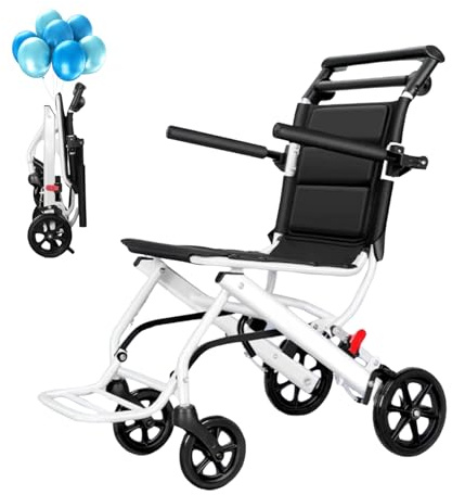 Sedia a rotelle pieghevole per adulti, sedia da viaggio leggera e portatile, sedia a rotelle compatta con telaio in acciaio al carbonio, sedia a rotelle ergonomica per il transito, ruote in PU