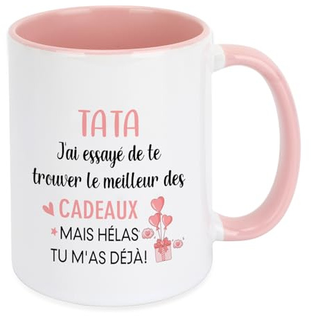 Hroanc Cadeau Tata Mug 330 mL Idee Cadeau Tante Anniversaire Cadeaux Pour Tata Noel Cadeaux Tatie Noël Anniversaire Fête Des Mères Saint Valentin Retraite Remerciement Tasse Fete Des Meres Original