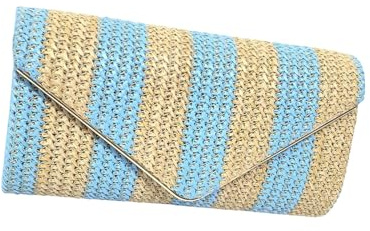 MALSSE Bolso de playa para mujer, bolso de paja para axilas, bolso cruzado a juego, tejido a mano, para compras, citas, mujer, paja, playa, rayas, bolso cruzado tejido a mano, azul y amarillo, One