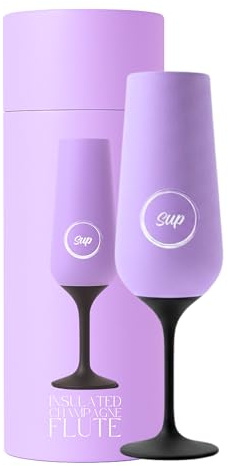 SUP Insulated Champagne Flute with Stem, Stainless Steel Champagne Glass & Prosecco Tumbler, 250ml Capacity - Soft Lilac Purple