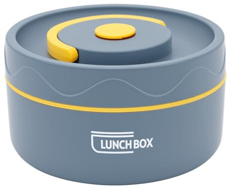 LICAEVEY Contenitore per il Pranzo Isolato, Pentola Termica da 440 Ml con Acciaio Inossidabile 304, Contenitore per il Pranzo Termico Rotondo Portatile per Picnic (Stile forno a microonde, blu mare