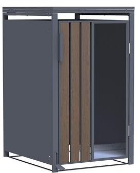 Pool ROYAL Mülltonnenbox Anthrazit mit Holzoptik und Plexiglas für 1 Mülltonne 240L wetterfest mit Pedal zum öffnen