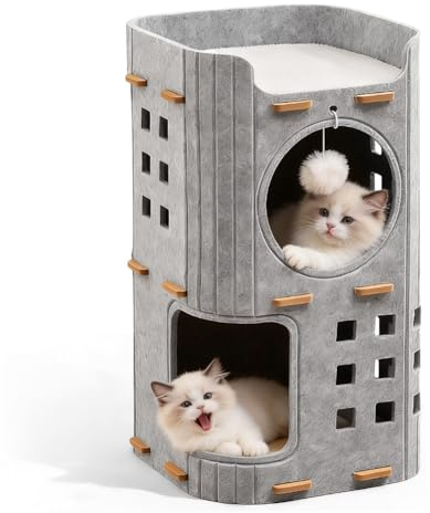 Cuccia per gatti in feltro, cuccia per gatti, castello casa per gatti, pieghevole, porosa, per dormire, giocare, nascondere, resistente all'inverno, rimovibile, accogliente nido grigio per gattini (2