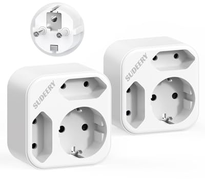 3 Fach Steckdosenadapt Weiß, SUDEERY Mehrfachstecker 2 Euro und 1 Schuko EU Stecker Adapter für Büro, Heim (2 Stück)