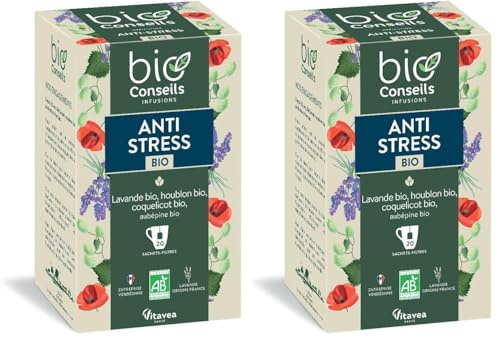 BioConseils - Infusion bio anti-stress - Lavande houblon coquelicot aubépine - 20 sachets (Lot de 2)