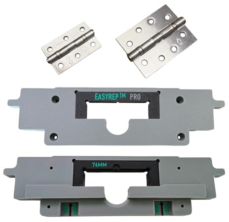 EASYREP Pro 2-in-1 Door Hinge Router Jig – Fits 76mm (3”) & 102mm (4”) Hinges – Dual Routing Template with Quick-Swap Insert 2mm & 3mm Depth Setters UK Made Carpentry Jig for Perfect Hinge Mortices