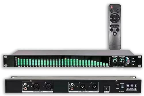 Digital Equalizer, Stereo Graphic Audio Equalizer, Spectrum Display, 21 Preset Effects, Low Mid Treble Adjustment, Noise Reduction, 1U Rack Mount for Studio Home Audio