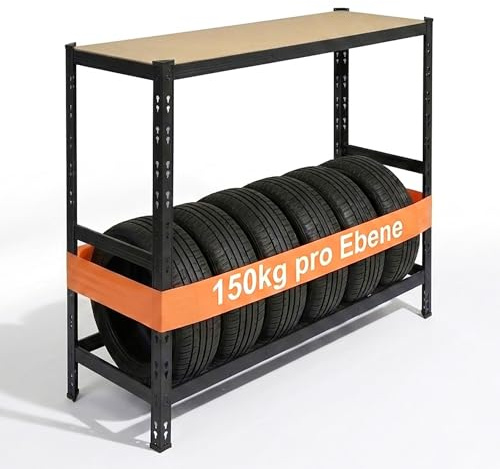 Relaxdays Reifenregal für 6 Reifen, HxBxT 110 x 120 x 40 cm, 300 kg, Stahl, Stecksystem, Reifenlager Werkstatt, schwarz