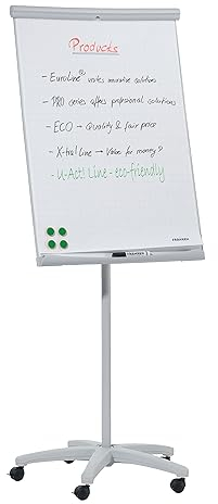 FRANKEN Flipchart, Beschreibbar, Magnetisch, Mobil, Mit Rollen, Whiteboard mit Ständer, Papierhalterung und Stifteablage, 70 x 100 cm, U-Act! Line Mobil, FC91