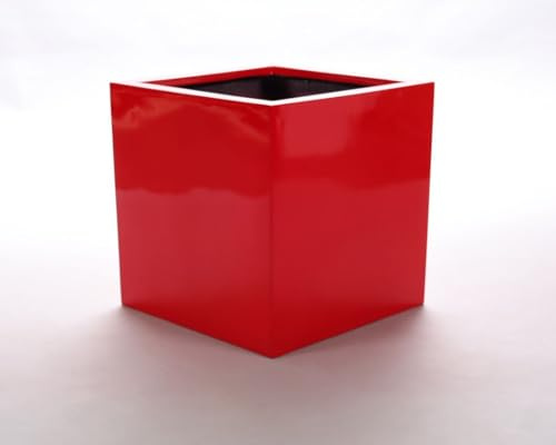 Elegant Einrichten Blumenkübel Fiberglas quadratisch 48x48x48cm Hochglanz rot.