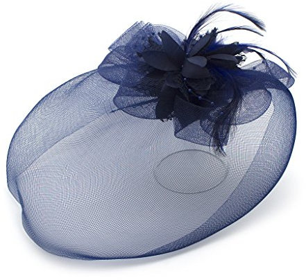 HAND Damen Modische Feder Blumen Perlen Detaillierte und Mesh Ascot/Derby Day Fascinator Hut Kopfschmuck - Marine-Blau