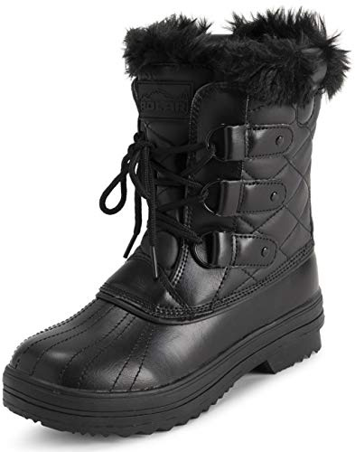 Polar Mujer Mid Acolchado Térmica Durable Suela De Goma Impermeable Invierno Nieve Piel Sintética Botas - Negro Cuero Meno - UK6/EU39 - YC0636