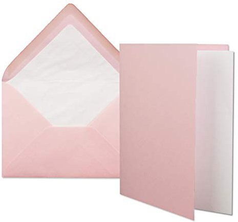 25x Stück Karten Set in Rosa Faltkarte DIN A6 mit passendem Einlegeblatt in Weiß und Umschlag DIN C6 mit weißem Seidenfutter