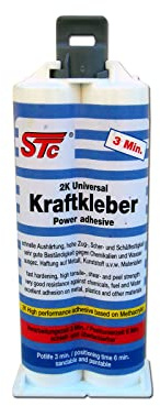 STC 2K Universal Kraftkleber 3 Min Doppelkartusche 50 ml gelb/milchig | Industriekleber 1:1 Methacrylat – Hochleistungs Karosseriekleber & 2K Metallkleber
