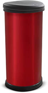 Curver Metal Effect 70% Recycled Kitchen Accessories One Touch Deco Bin, Red, 40 Litre