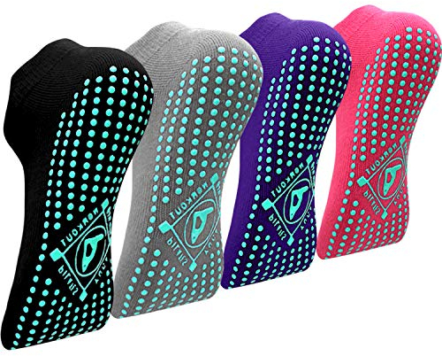 ELUTONG Yoga Socken Anti-Rutsch-Socken (4 Paare) für Damen Pilates, Yoga, Barre, Tanz, Ballett, Kampfsport, Trampolin, Fitness, Krankenhaus, Reha, Heim- und Körperbalance, Sox UK 4-10 / EU 35-40